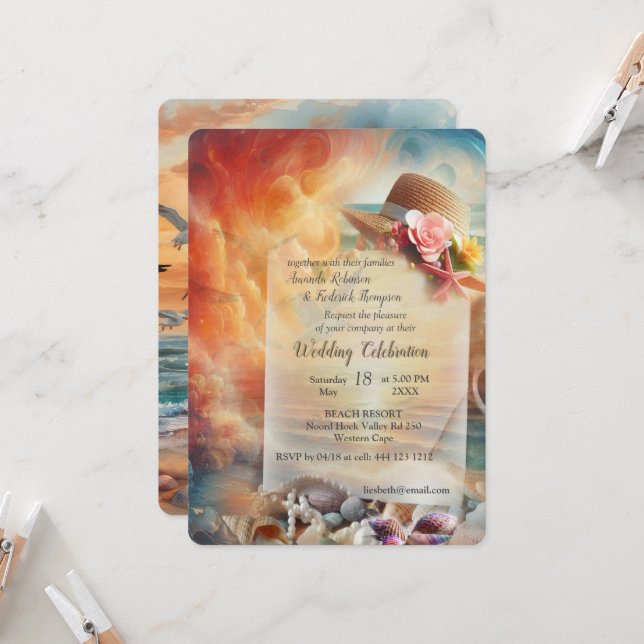 Convites Celebrações de Casamento à beira-mar na praia (Frente/Verso In Situ)