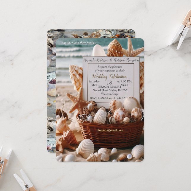 Convites Celebrações de Casamento à beira-mar na praia (Frente/Verso In Situ)