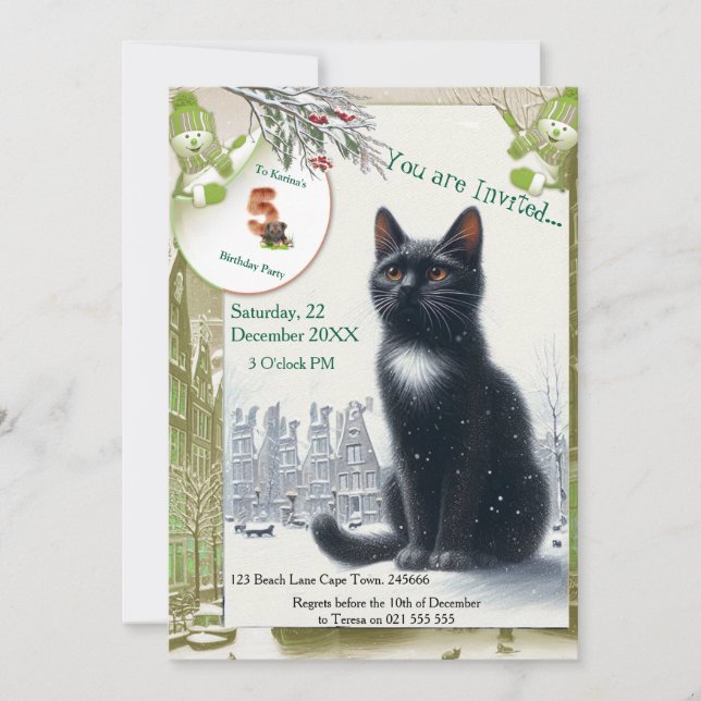 Convites Celebrações de inverno na neve, com Kittens (Frente)