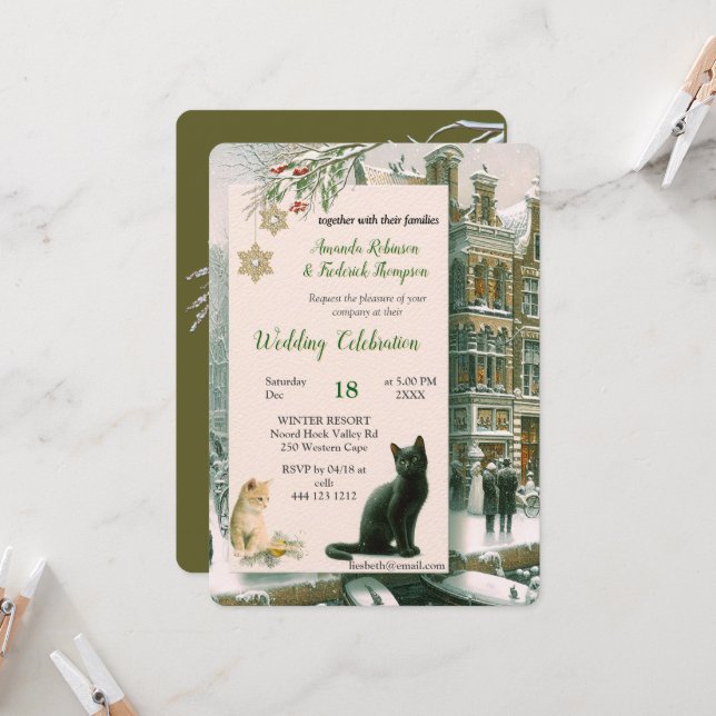 Convites Celebrações de inverno na neve, com Kittens (Frente/Verso In Situ)