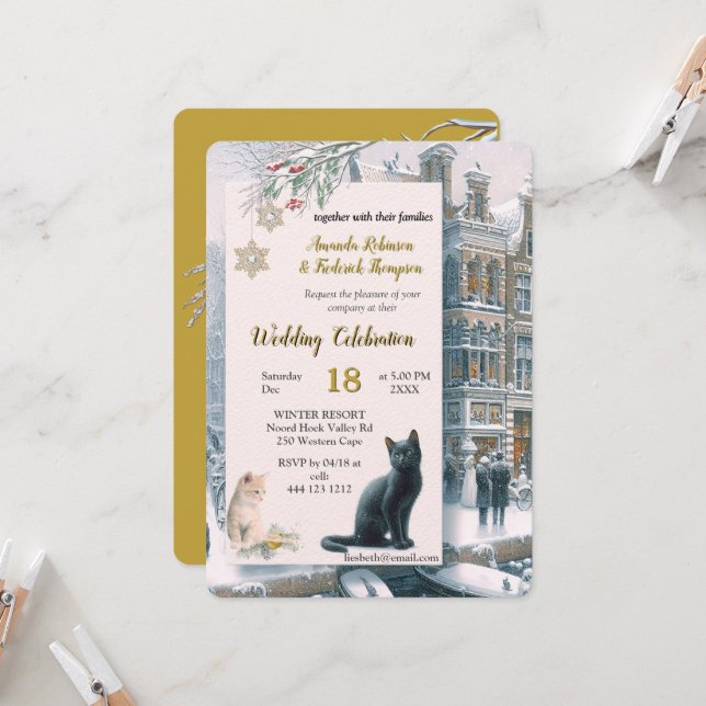 Convites Celebrações de inverno na neve, com Kittens (Frente/Verso In Situ)