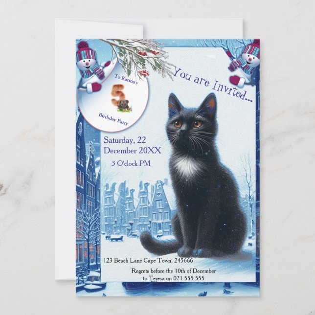 Convites Celebrações de inverno na neve, com Kittens (Frente)