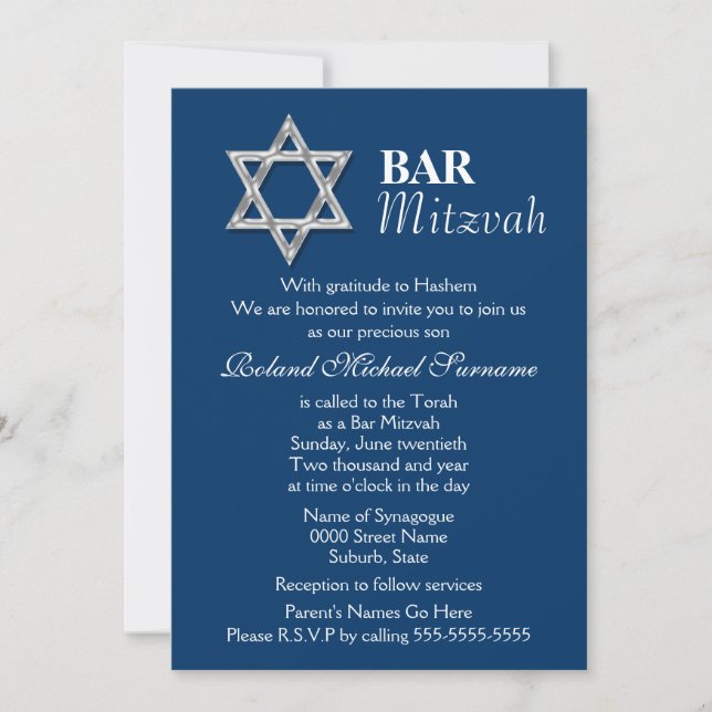 Convites Celebrações do bar azul de prata mitzvah (Frente)