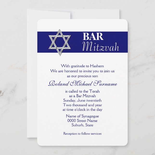 Convites Celebrações do bar azul mitzvah #4 (Frente)