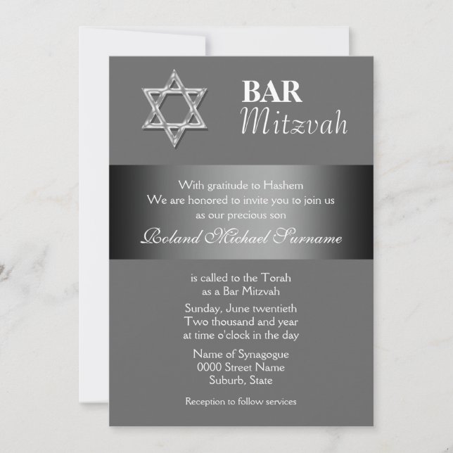Convites Celebrações do bar Cinza mitzvah (Frente)