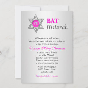 Convites Celebrações rosa de Bat Mitzvah