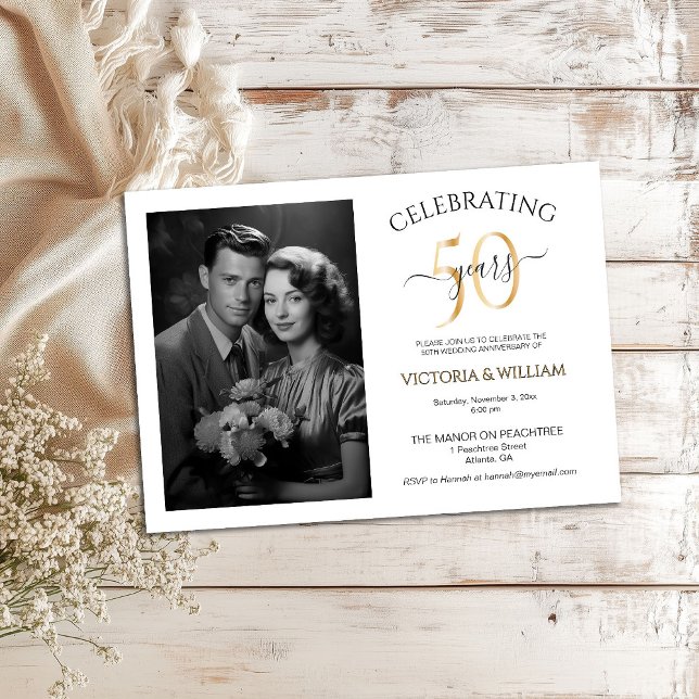Convites Celebrando 50 Anos de Festa de Aniversário de Foto (Criador carregado)