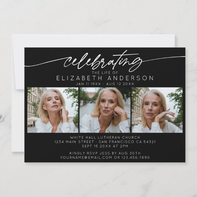 Convites Celebrando a Vida do Funeral de Colagem de Fotos (Frente)
