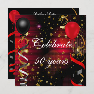 Convites Celebrar 50 50ª Estrelas Vermelhas Pretas Festas d
