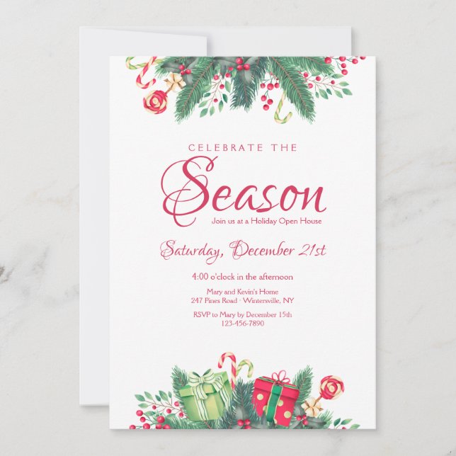 Convites Celebrar a Casa Aberta do Feriado da Estação (Frente)