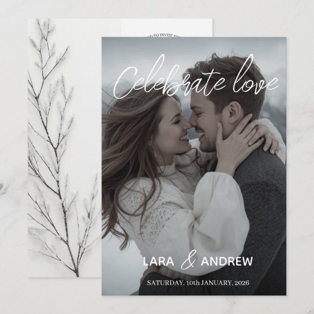 Convites Celebrar Amor Personalizado Simples Casamento Mode (Frente/Verso)