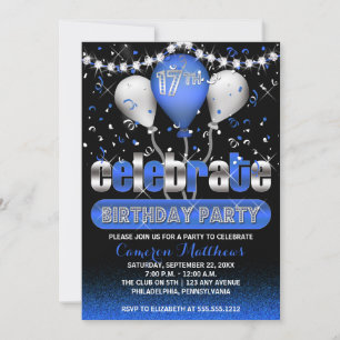 Convites Celebrar Balões Confetti 17ª Festa de aniversár