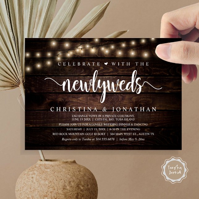Convites Celebrar Com O Janto De Casamento Russo De Newlywe (Celebrate With The Newlyweds Rustic Wedding Dinner Invitation card, pdf, in cottage dark wood)