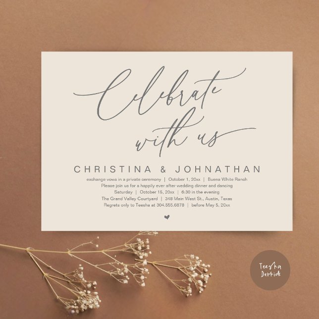 Convites Celebrar Com O Partido Janto Do Elopemento De Casa (Celebrate With Us Romantic Wedding Elopement Dinner Brunch Lunch Party Invites Card PDF Cream Grey)