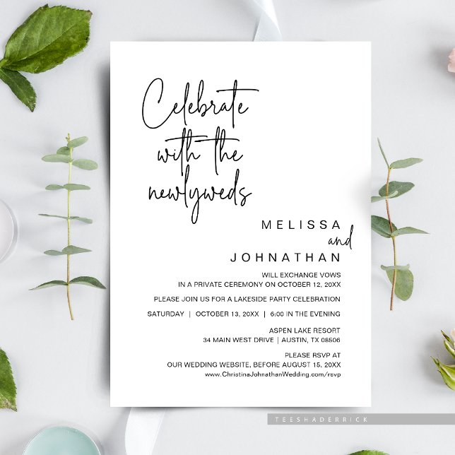 Convites Celebrar Com Os Novos Casos, Elopemento De Casamen (Celebrate with the newlyweds, Post wedding elopement brunch / dinner celebration invitation card)