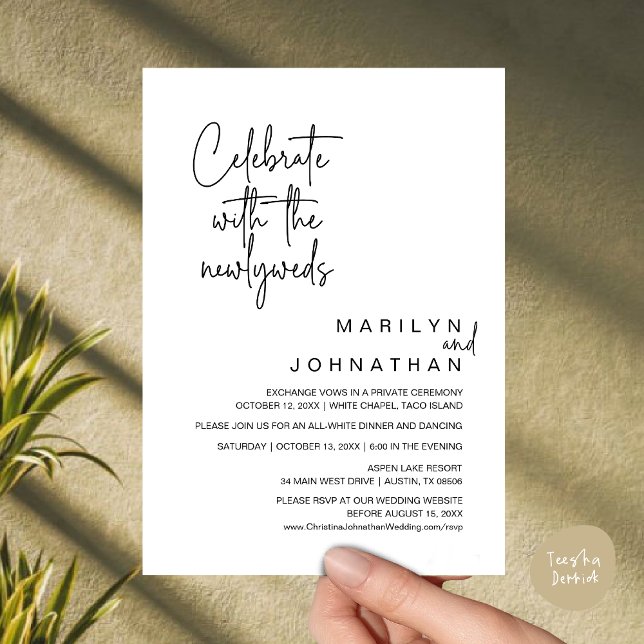 Convites Celebrar Com Os Novos Casos, Elopemento De Casamen (Celebrate With The Newlyweds, Wedding Invitation Card PDF Dinner Party Lunch Brunch Black White)