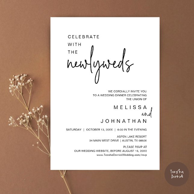 Convites Celebrar Com Os Novos Casos, Janto De Casamento (Celebrate With The Newlyweds, Wedding Dinner Dancing Invitation Card, PDF, in Black and White)