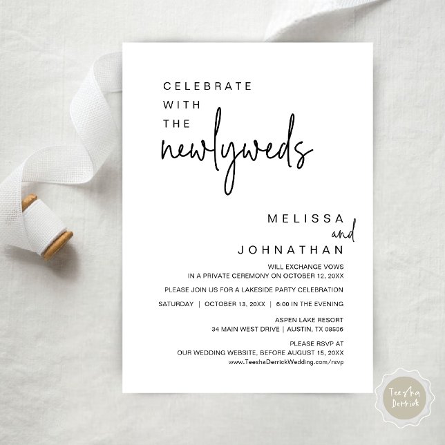 Convites Celebrar Com Os Recém-Casados, Festa de casamento (Celebrate With The Newlyweds, Modern Wedding Party Invitation Card, PDF, in Black and White)