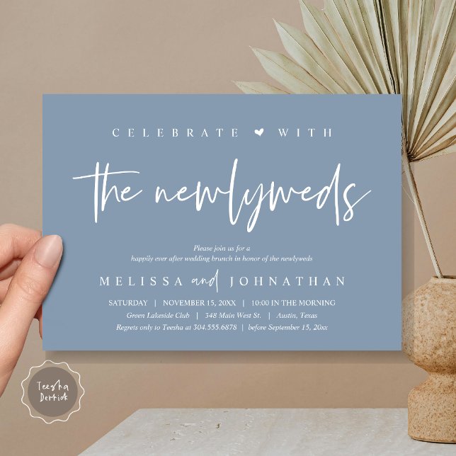 Convites Celebrar com os recém-casados, Wedding Brunch (Celebrate with the Newlyweds, Wedding Brunch Invitation Card, PDF, in modern dusty blue)