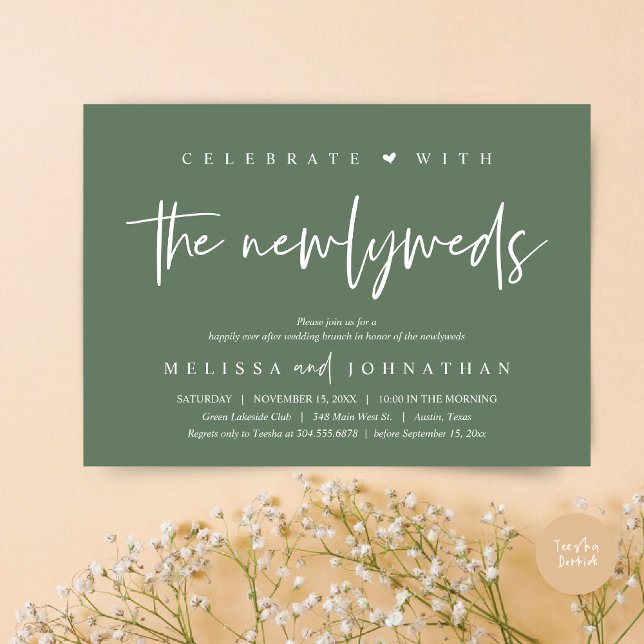 Convites Celebrar com os recém-casados, Wedding Brunch (Celebrate with the Newlyweds, Wedding Brunch Invitation Card, PDF, in modern forest sage green)