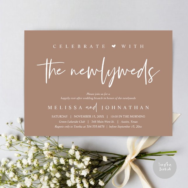 Convites Celebrar com os recém-casados, Wedding Brunch (Celebrate with the Newlyweds, Wedding Brunch Invitation Card, PDF, in modern neutral taupe brown)