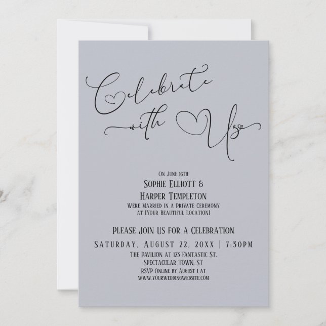 Convites Celebrar conosco apenas com a recepção azul empoei (Frente)