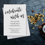 Convites "Celebrar conosco" Cinza moderna<br><div class="desc">Convide seus convidados para a celebração do seu casamento com a ajuda dessas simples cartas.No design, usei uma fonte casual, moderna e manuscrita para criar uma camada gráfica de tipografia lendo "comemorar conosco". Preencha os vazios modelo com seus detalhes para personalizar o design. Todas as camadas foram deixadas destravadas para...</div>