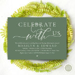 Convites Celebrar conosco, Janto de Elopemento de Casamento<br><div class="desc">Elegantemente anuncie sua alegria para sempre com nossa carta de convite para celebração de elopementos de casamento, "Celebre conosco". Personalizado para casais continuando sua história de amor, este convite atinge um equilíbrio perfeito de sofisticação e charme, estabelecendo a cena de um evento inesquecível. Com um moderno design de roteiro contemporâneo,...</div>