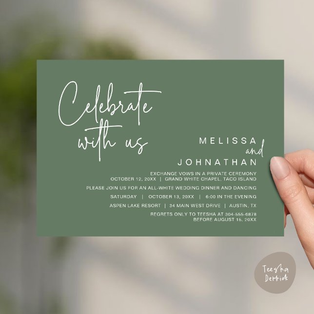 Convites Celebrar conosco, Janto Moderno de Elopemento de C (Celebrate with us, Modern Wedding Elopement Dinner Invitation Card, Brunch, Lunch PDF, Greenery Sage)
