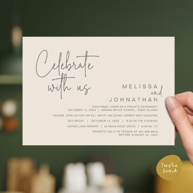 Convites Celebrar conosco, Janto Moderno de Elopemento de C (Celebrate with us, Modern Wedding Elopement Dinner Invitation Card, Brunch, Lunch PDF, Cream Grey)