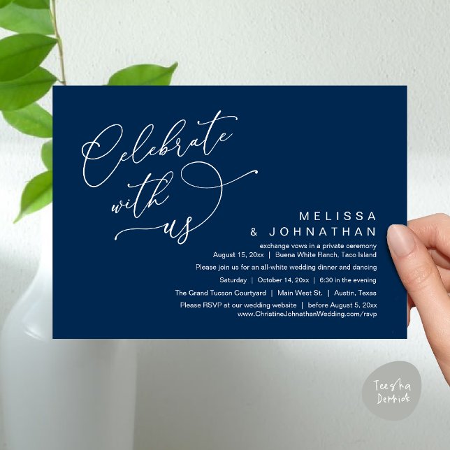 Convites Celebrar conosco, Janto Romântico de Casamento (Celebrate With Us, Romantic Wedding Dinner Party Lunch Brunch Invitation Card PDF Classy Navy Blue)