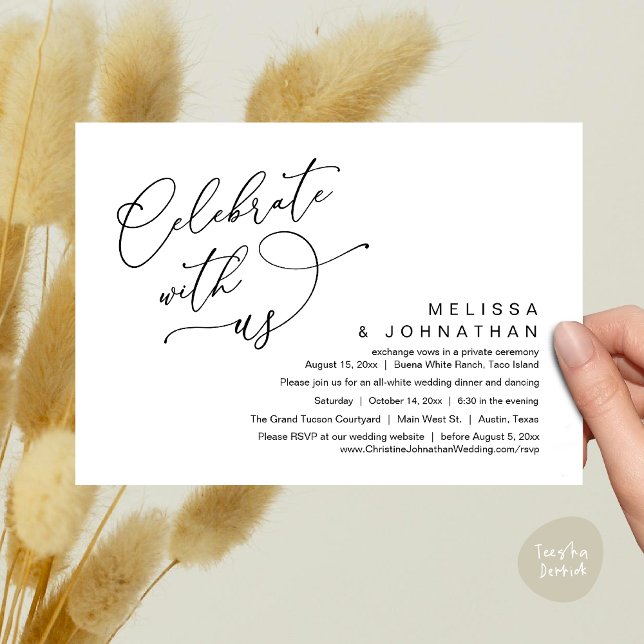 Convites Celebrar conosco, Janto Romântico de Casamento (Celebrate With Us, Romantic Wedding Dinner Party Lunch Brunch Invitation Card PDF White Black)