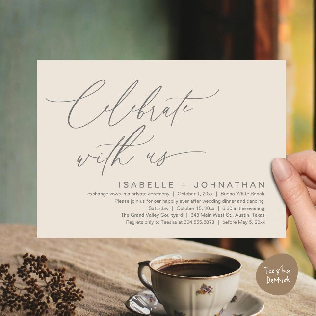 Convites Celebrar conosco, Partido Janto Romântico de Casam (Celebrate with us, Romantic Wedding Dinner Brunch Party Invites Card PDF Modern Classy Cream Grey)