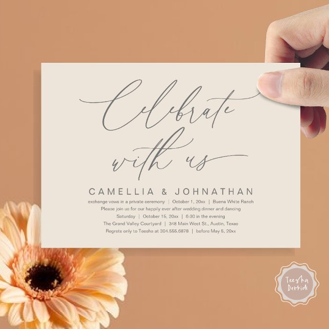 Convites Celebrar conosco, Partido Janto Romântico de Casam (Romantic Wedding Dinner Party, Celebrate with us Lunch Brunch Modern Invites Card  PDF Cream Grey)