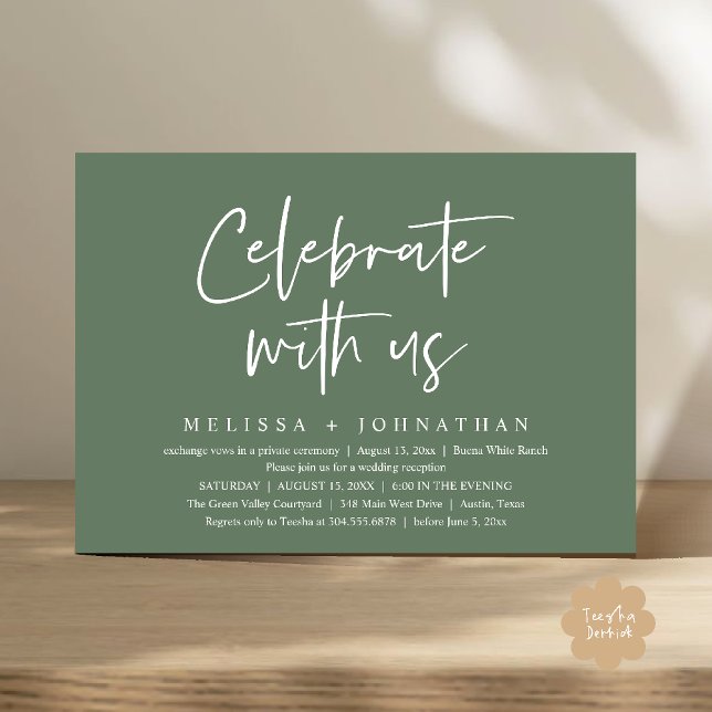 Convites Celebrar conosco Recepção de casamento moderna (Celebrate with us Modern Casual Wedding Reception Dinner Lunch Brunch Invites Card PDF Sage Green)