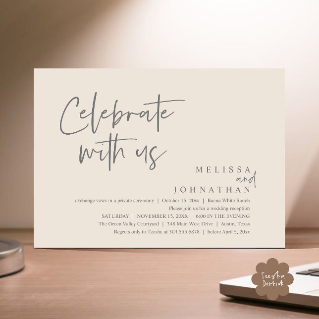 Convites Celebrar conosco Recepção de casamento moderna (Celebrate with us Modern Casual Wedding Reception Dinner Lunch Brunch Invites Card PDF Cream Grey)