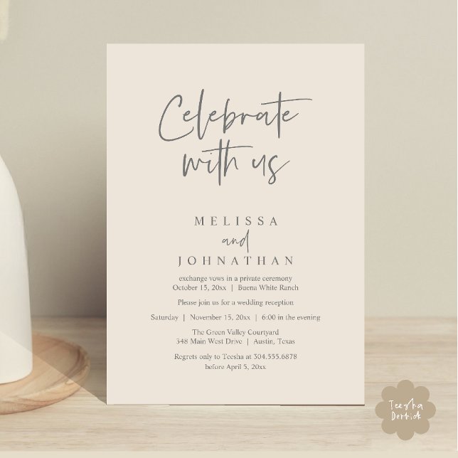 Convites Celebrar conosco, Recepção de casamento moderna (Celebrate with us Modern Casual Wedding Reception Dinner Lunch Brunch Invites Card PDF Cream Grey)