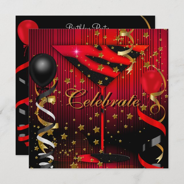Convites Celebrar Estrelas Festas de aniversário Vermelhas  (Frente/Verso)