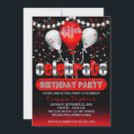 Convites Celebrar o aniversário de 40 anos do Balões Confet<br><div class="desc">Convites de aniversário "Celebrar" com tons vermelhos e prateados com luzes de diamante brilhantes, balões e confetti. Tudo que é necessário são seus detalhes para fazer um convite memorável para comemoração. Ilustração original e design por Designs Holiday Hearts (todos os direitos reservados). Se você precisar de assistência para personalizar a...</div>