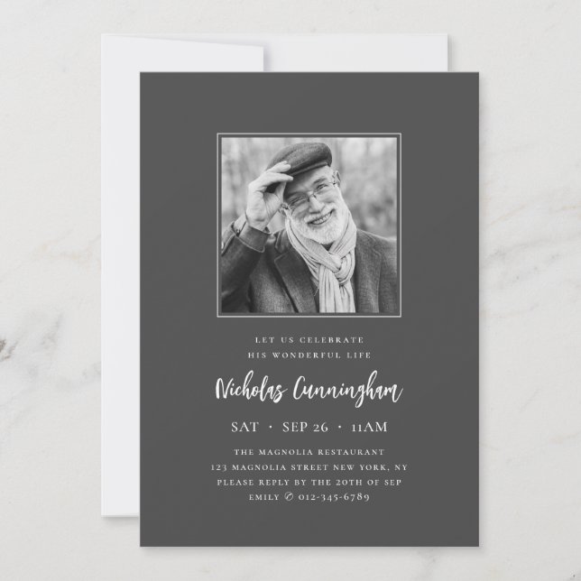 Convites Celebrar Sua Maravilhosa Foto Memorial Moderna Da  (Frente)