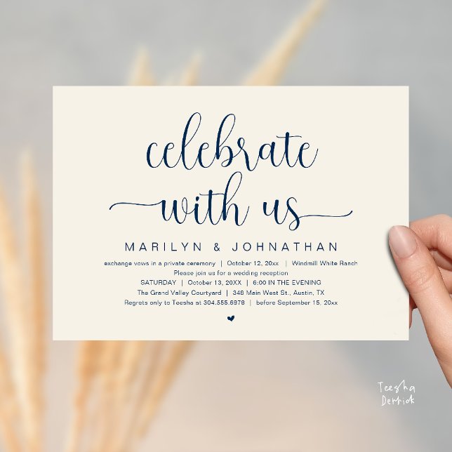 Convites Celebrate With Us Elegant Wedding Reception Dinner (Celebrate With Us Elegant Modern Wedding Reception Dinner Invitation Card in Navy Blue Ivory)