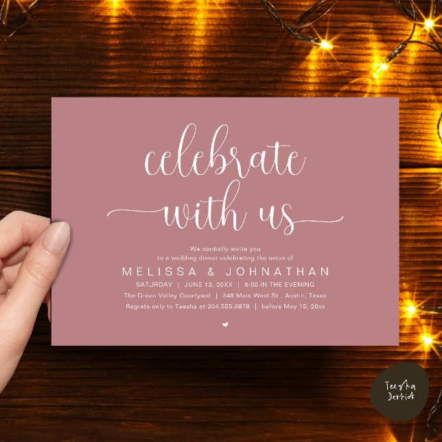 Convites Celebrate With Us Modern Minimalist Wedding Dinner (Celebrate With Us, Modern Minimalist Wedding Reception Dinner Party Invites Card Dusty Rose Pink)