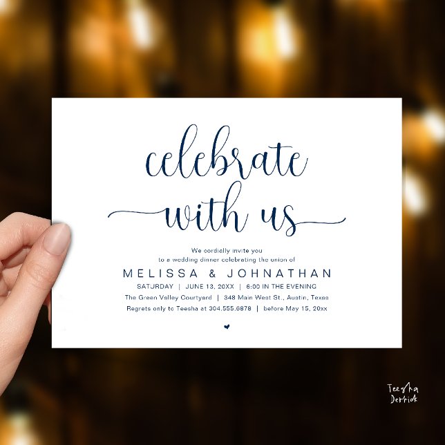 Convites Celebrate With Us Modern Minimalist Wedding Dinner (Celebrate With Us, Modern Minimalist Wedding Reception Dinner Party Invites Card Navy Blue)