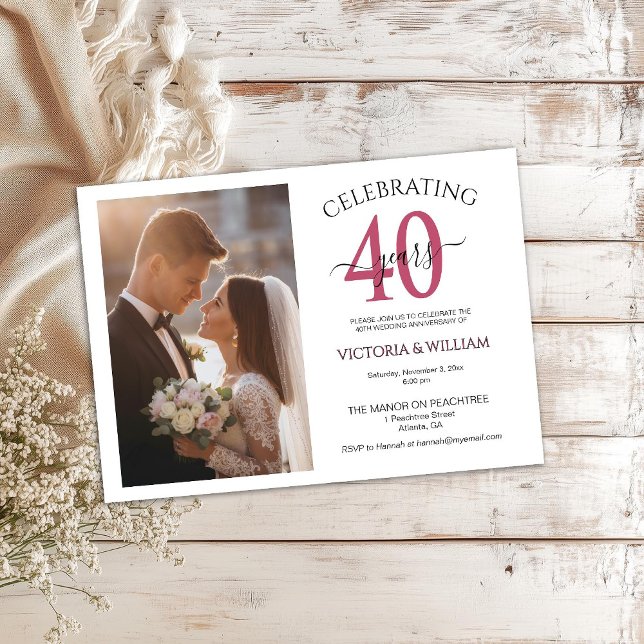 Convites Celebrating 40 Years Photo Ruby Anniversary Party (Criador carregado)