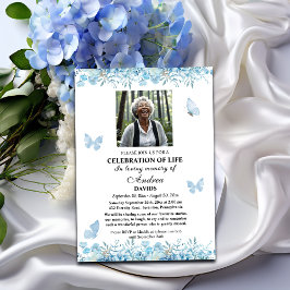 Convites Celebration Of Life 1 Photo Funeral Blue Floral