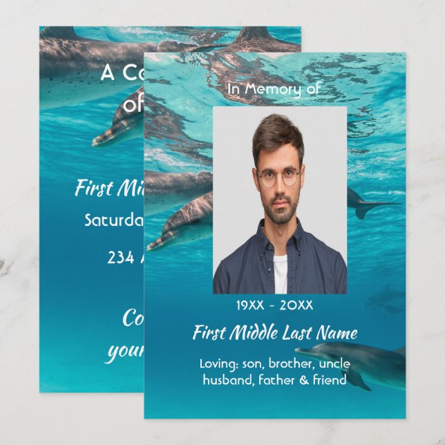 Convites Celebration of Life  Dolphins Underwater Ocean (Frente/Verso)