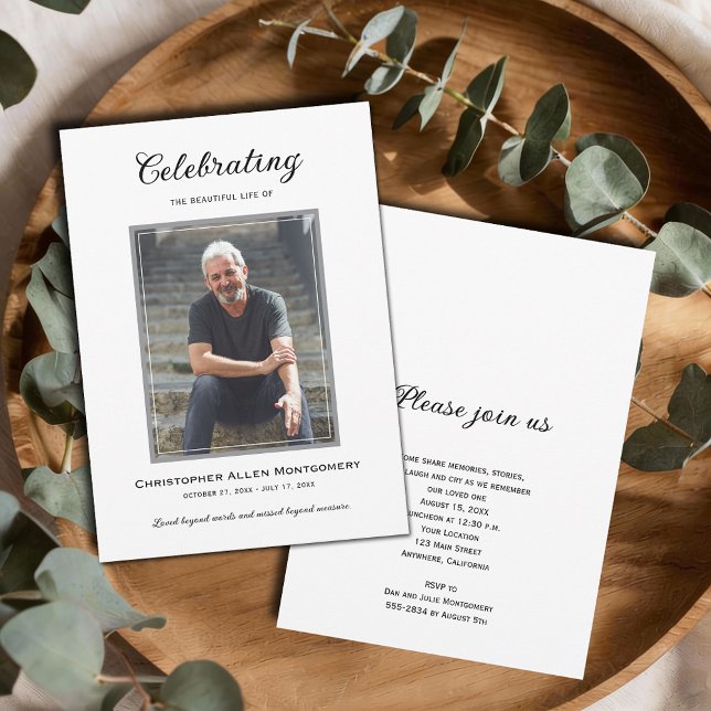 Convites Celebration of Life Funeral Memorial (Celebration of Life photo funeral memorial invitations, PRINTED and/or INSTANT DOWNLOAD)
