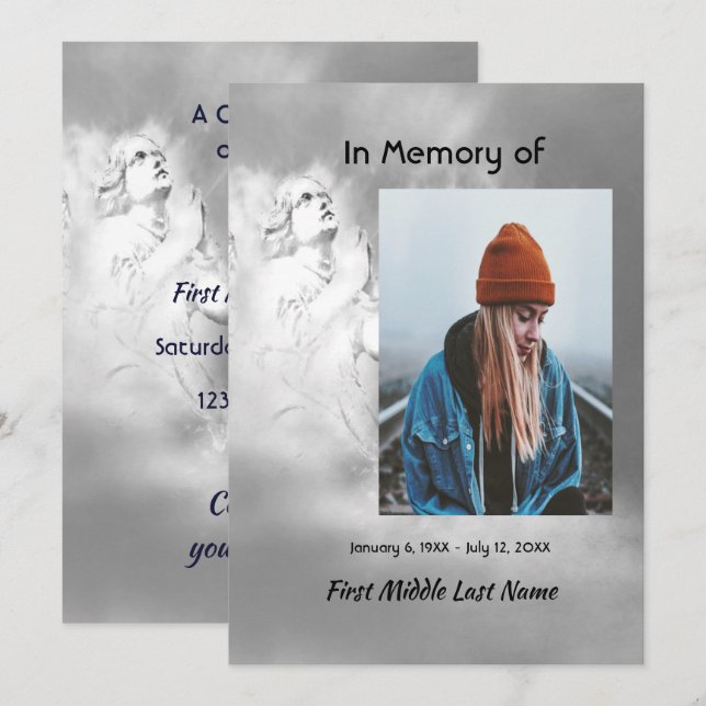 Convites Celebration of Life Invite Angel Sky Clouds (Frente/Verso)