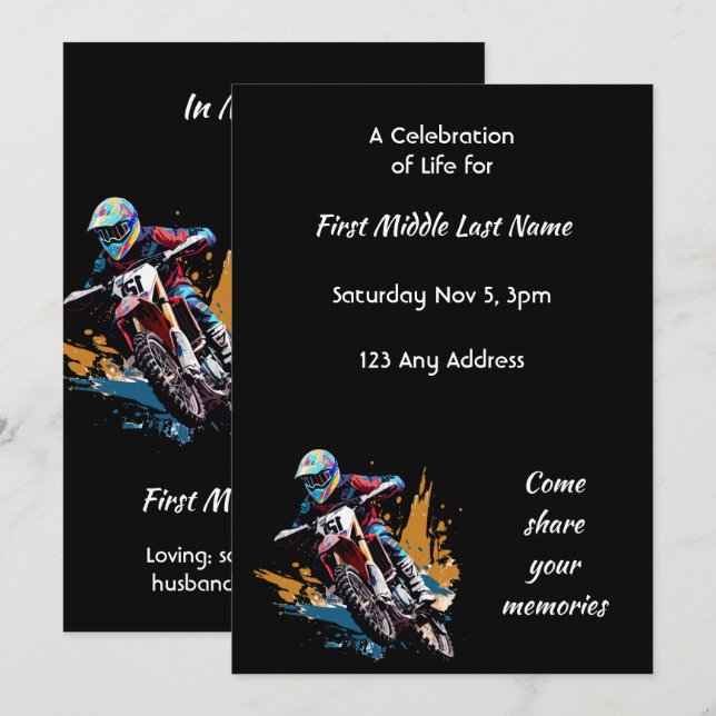Convites Celebration of Life Motocross Motorcycle Racing  (Frente/Verso)