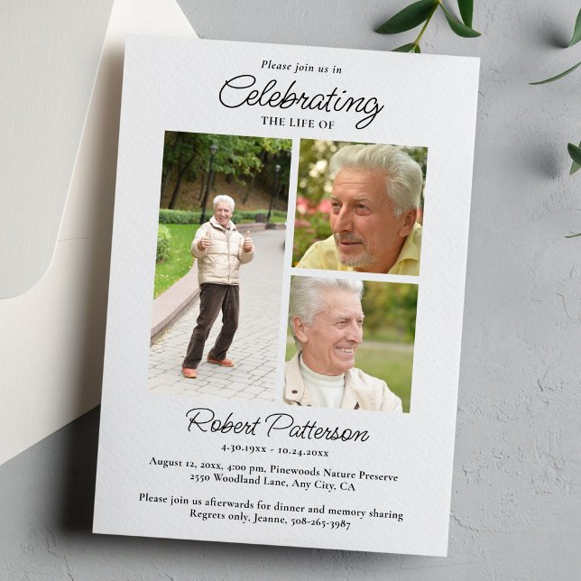 Convites Celebration of Life Photos, Memorial Simple White (Criador carregado)